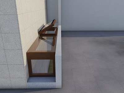 Modern Residential Building Entrance Area With Stone Wall Wooden Bench And Gray Floor Tiles 3d model