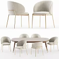 Round Modern Dining Table Set With Upholstered Chairs And Golden Metal Legs