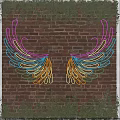 Colorful Neon Wings Artwork Display On Dark Brick Wall Background 3d model