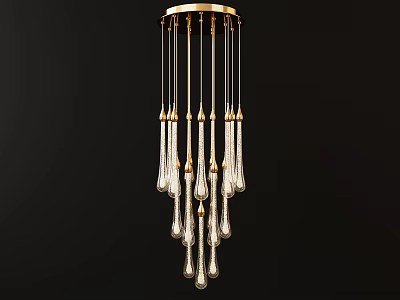 Elegant Modern Chandelier with Gold Frame and Crystal Pendants for Decorative Lighting 3d model