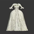Elegant Vintage White Dress With Short Sleeves Floral Pattern Ruffles And Full Skirt Design