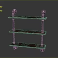 Vintage Industrial Three-Tier Wooden Storage Shelf with Black Metal Frames and Rolling Wheels
