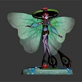 Fairy Character With Green Wings Red Flower Hat And Purple Body On Lotus Water Base
