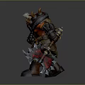 Detailed Fantasy Orc Warrior Character With Horns Muscular Build Fur Armor And Axe