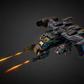 Intricate Cosmic Spaceship With Detailed Metallic Structure Firing Bright Orange Red Beams