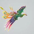 Vibrant Mythical Flying Bird with Colorful Feathers Green Body and Eye Shaped Tail Patterns Soaring