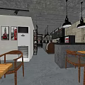 Milk Tea Shop Industrial Style Interior With Wooden Tables Chairs Pendant Lights And Sofa Seating