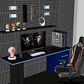 Modern e-sports table and chair computer monitor host 3d model