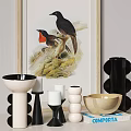 Decorative Ornament Set With White Stacked Spheres And Wooden Bowl Shaped Decor On Books