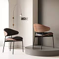 Modern Dining Chairs With Walnut Backrest Leather Seat Metal Legs And Pendant Light In White Room
