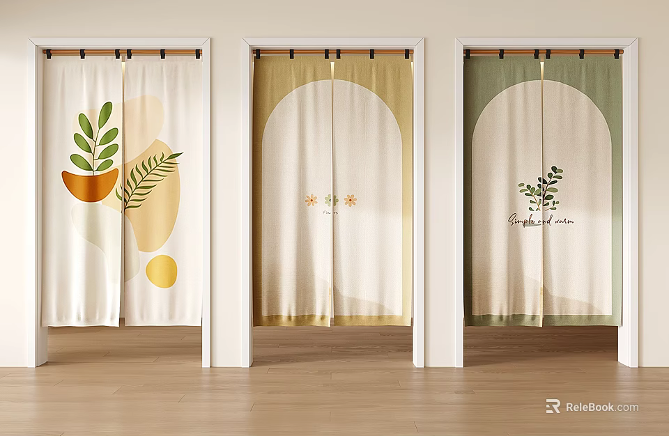 Decorative Curtains with Plant Flower Patterns and Various Designs for Home Decor 3d model 