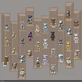 Wall Mounted Wooden Shelves With Various Toy Figurine Collection