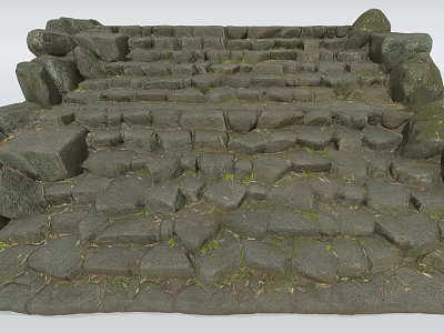 Roadway Infrastructure Featuring Natural Stone Paved Surface And Grass In Gaps 3d model