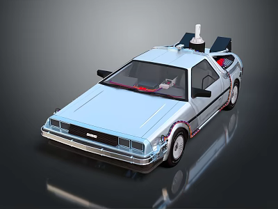 Vintage Silver Car With Gull Wing Doors And Roof Mounted Device Classic Design 3d model
