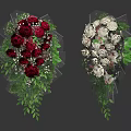 Two Colorful Rose Bouquets with Red Deep Pink White Flowers Green Leaves and Berries