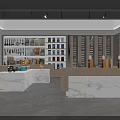 Modern Retail Store Interior With Display Shelves And Marble Counters For Product