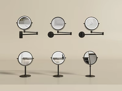 Modern Round Mirrors With Black Stands In Different Styles For Home Decor 3d model