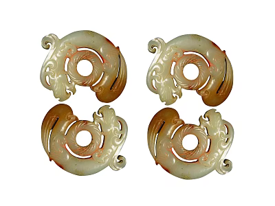 Traditional Jade Carvings With Intricate Circular Patterns And Ornate Designs 3d model