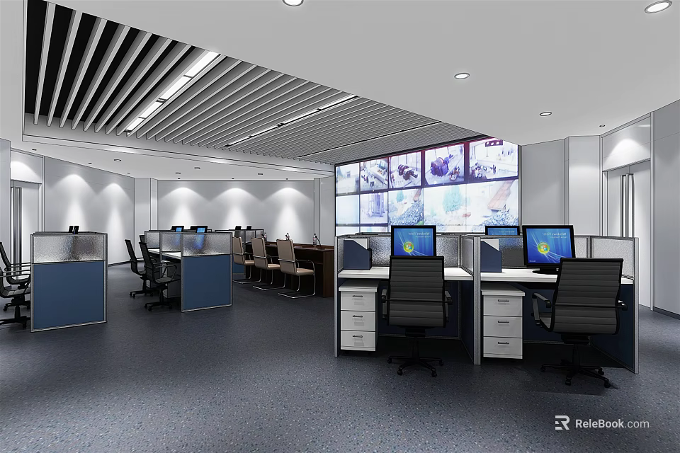 Modern Monitoring Room Professional Workspace With Multiple Surveillance Screens And Office Furniture 3d model 