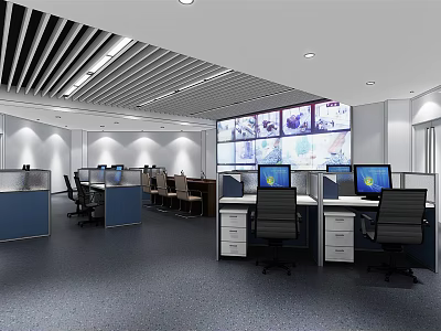 Modern Monitoring Room Professional Workspace With Multiple Surveillance Screens And Office Furniture 3d model
