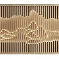 Zen Style Sofa Background Wall With Wooden Slats And Mountain Pattern 3d model