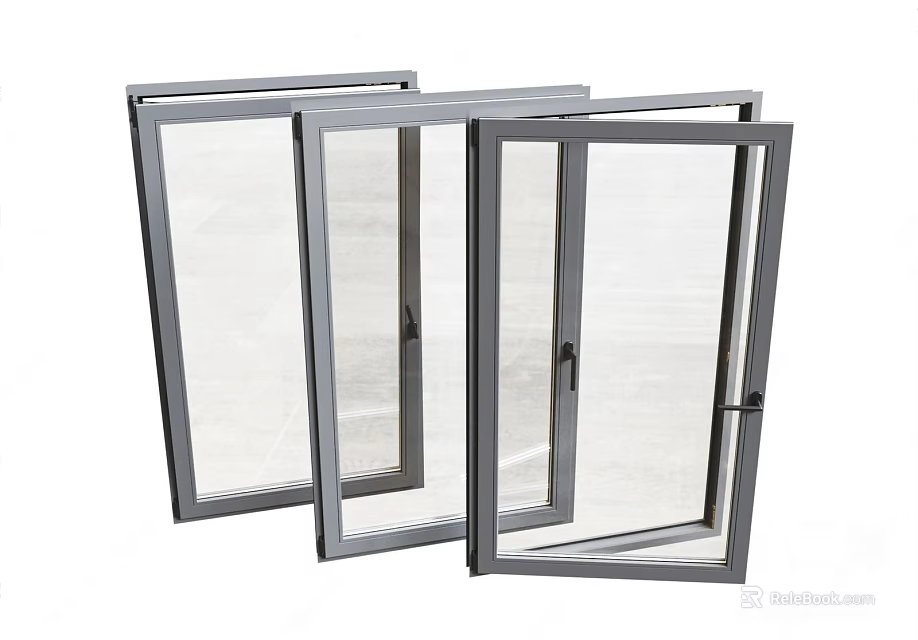 Modern Aluminum Frame Casement Windows With Screen Mesh And Security Lock 3d model 