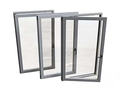 Modern Aluminum Frame Casement Windows With Screen Mesh And Security Lock 3d model