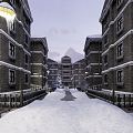 European-style snow view European street view full details 3d model