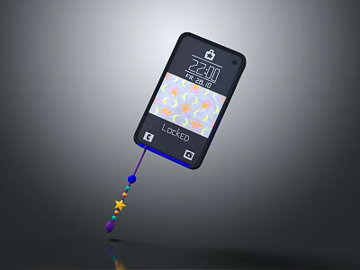 Black Smartphone With Lock Screen Time Display And Colorful Star Beads Charm Design 3d model