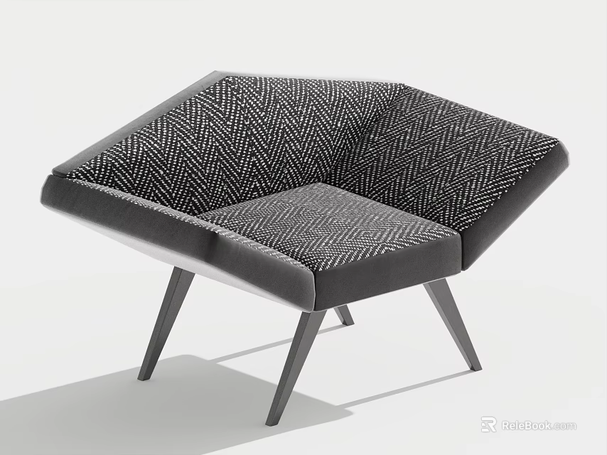 Modern Single Sofa With Geometric Design Herringbone Pattern Fabric And Metal Legs 3d model