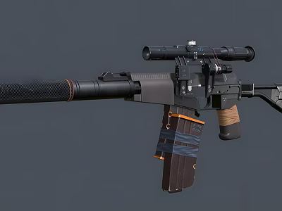 Tactical Weapon Rifle With Scope Barrel Magazine And Modern Military Features 3d model