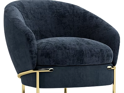 Navy Blue Velvet Single Sofa with Curved Armrests and Golden Metal Legs Modern Elegant Design 3d model
