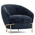 Navy Blue Velvet Single Sofa with Curved Armrests and Golden Metal Legs Modern Elegant Design