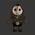 Owl Character With Hooded Cloak Brown Outfit And Leather Boots 3D Model Design