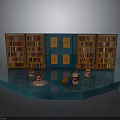 Cozy Library Interior With Wooden Bookshelves Filled With Books Shiny Floor And Stools