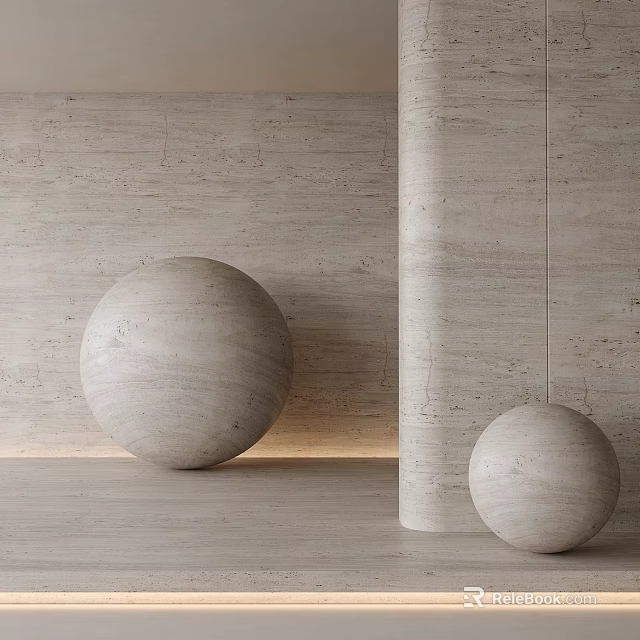 Stone Sphere Sculptures Large And Small With Stone Column And Wall Floor 3d model 