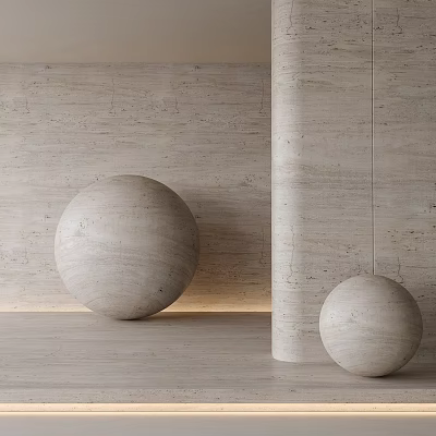 Stone Sphere Sculptures Large And Small With Stone Column And Wall Floor 3d model