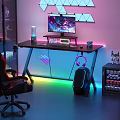 Gaming Desk Setup With RGB Lighting Monitor And Ergonomic Chair