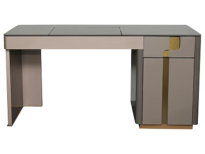 Modern Gray Dressing Table With Sleek Top Gold Accents And Functional Cabinet Design 3d model
