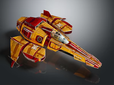 Futuristic Red And Yellow Space Spaceship With Sleek Design Cockpit And Star Emblems 3d model
