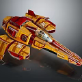 Futuristic Red And Yellow Space Spaceship With Sleek Design Cockpit And Star Emblems