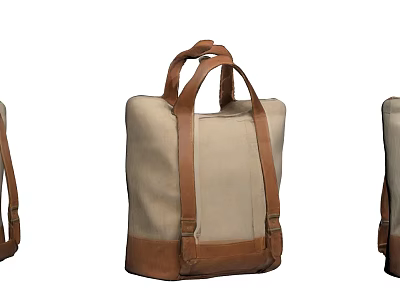 Beige Canvas Bag With Brown Leather Handles Backpack Straps And Leather Base 3d model