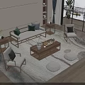 Modern Sofa And Coffee Table Combination With Wooden Frame Cushions Decorative Items And Natural Light