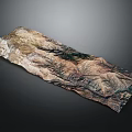 3D Terrain Model With Mountain Ranges Valleys And Brown Green Textured Surface 3d model