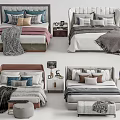 Various Double Bed Designs With Decorative Pillows Cozy Blankets And Bedside Tables 3d model