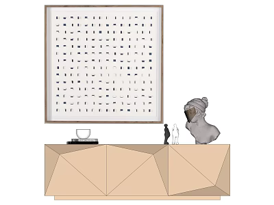 Modern Interior Featuring Geometric Cabinet Large Artwork Sculpture Cup And Books 3d model