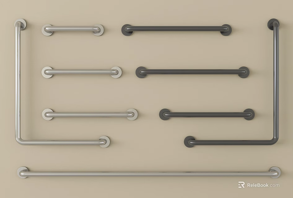 Stainless Steel and Black Metal Railings in Various Designs for Home Decor 3d model 