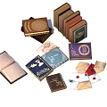 Vintage Books And Magazines Collection With Stacked Opened And Decorative Covers