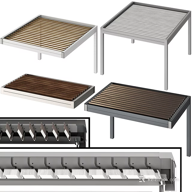 Modern Pergola Design With Wooden Slats And Metal Frames For Outdoor Spaces 3d model 