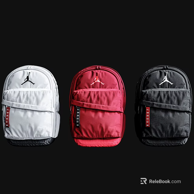 Stylish Jordan White Red Black Backpacks With Jumpman Logo Classic Design 3d model 